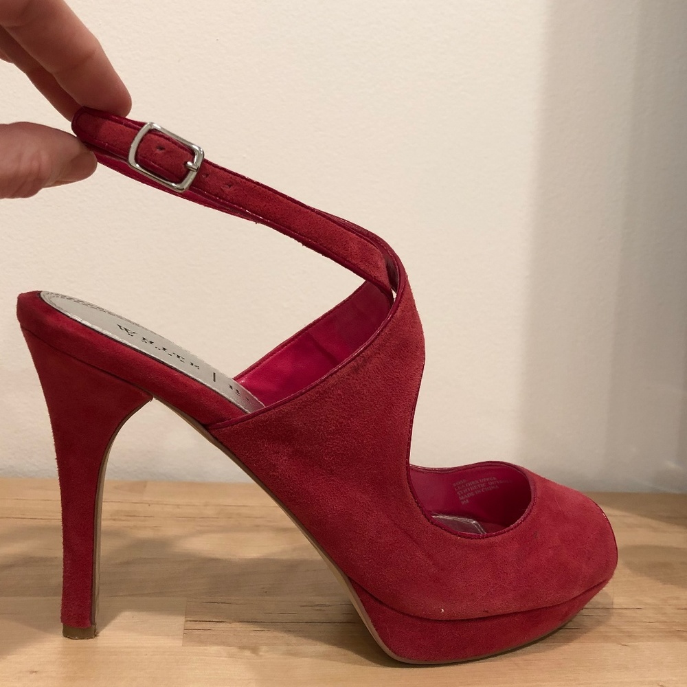 Pink Suede heels with ankle strap